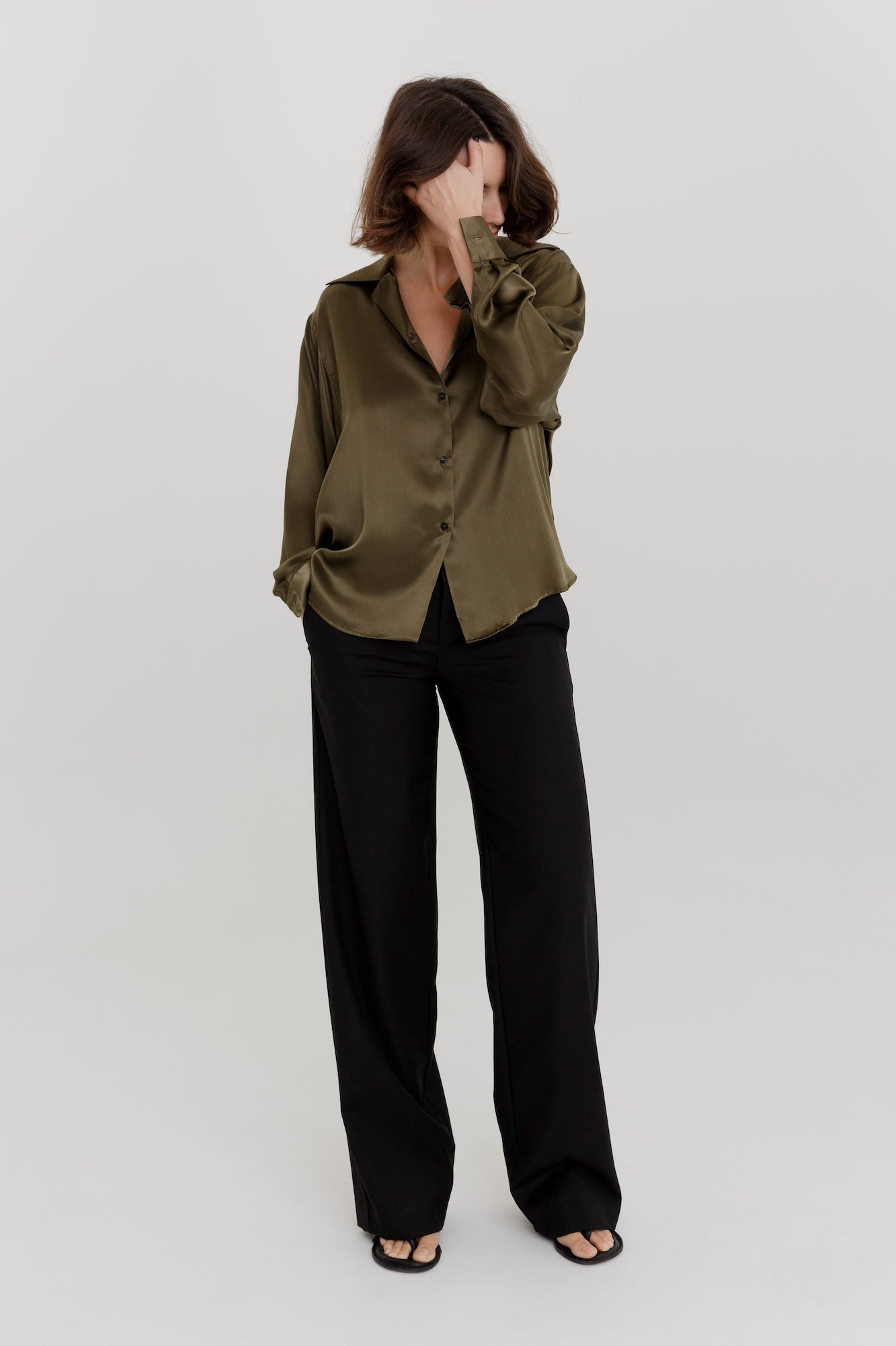 Classic Silk Shirt in Olive | SAINT