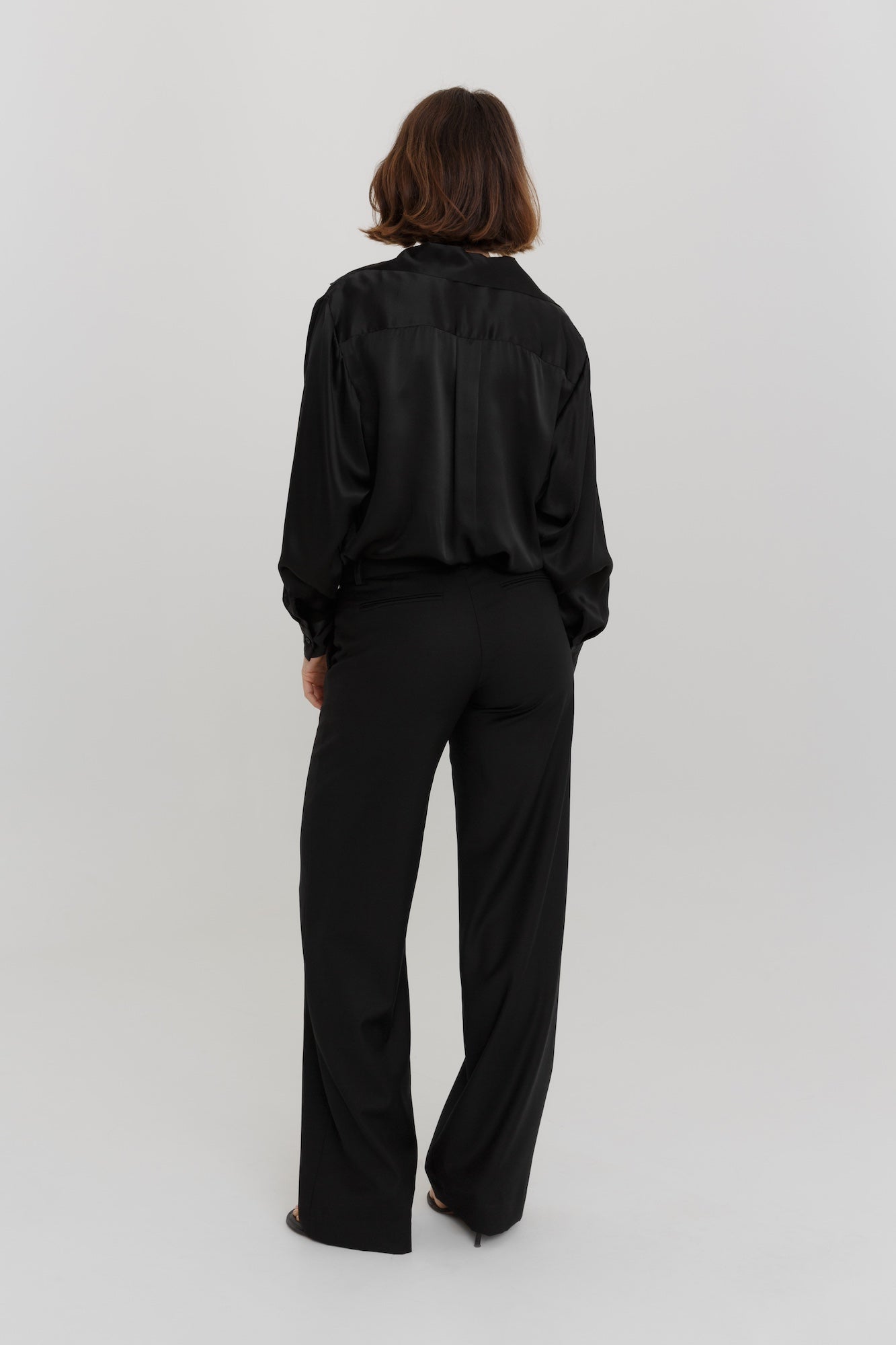 Classic Silk Shirt Black Satin | SAINT
