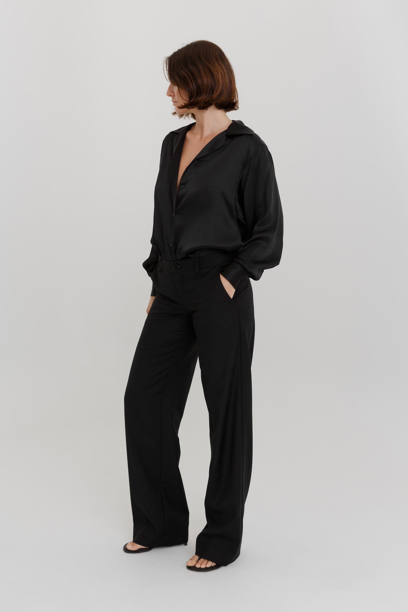 Classic Silk Shirt Black Satin | SAINT