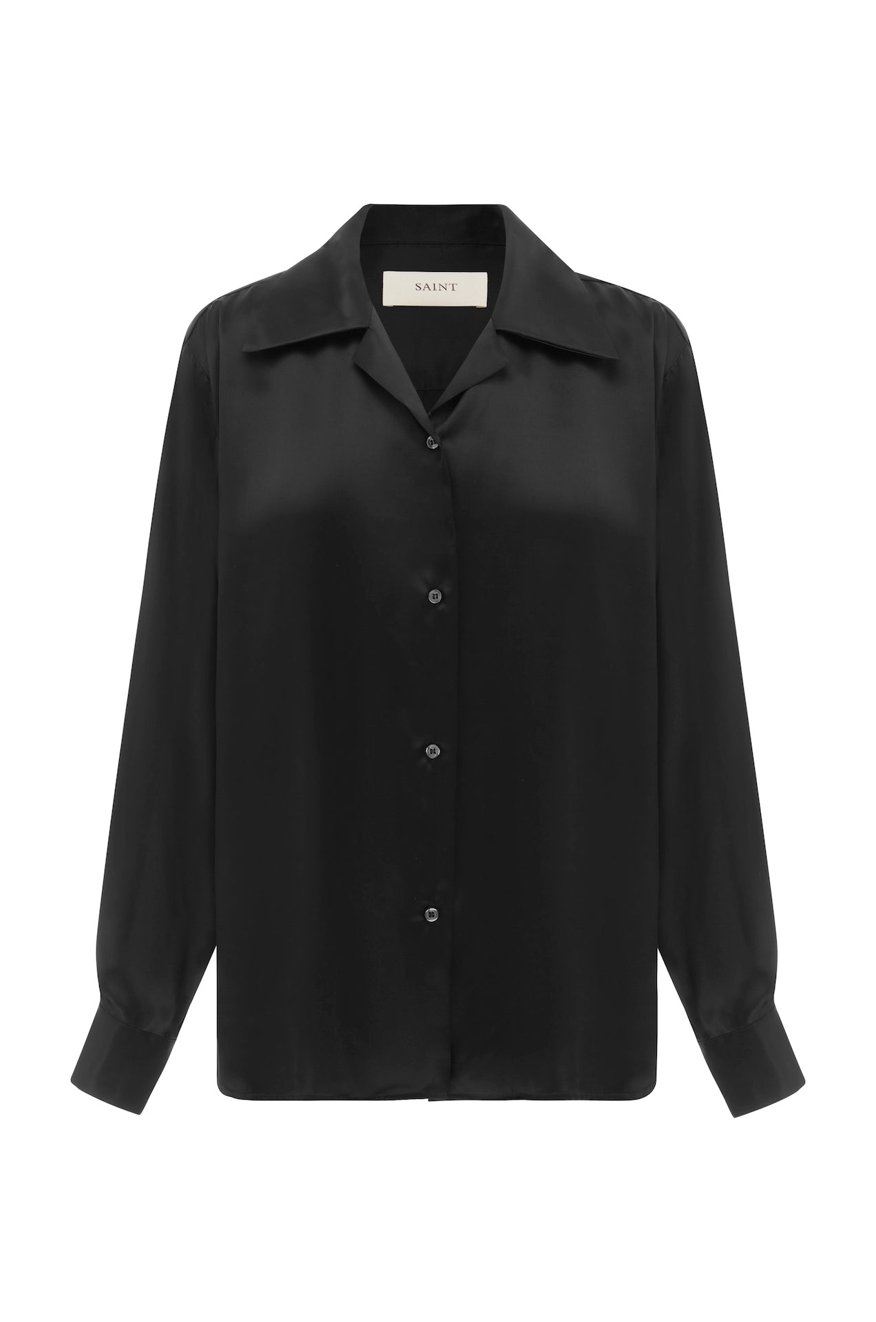 Classic Silk Shirt Black Satin | SAINT